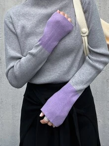 FRIFUL Women's Colorblock Casual Daily Wear Long Sleeve Sweater - Grey - View 1