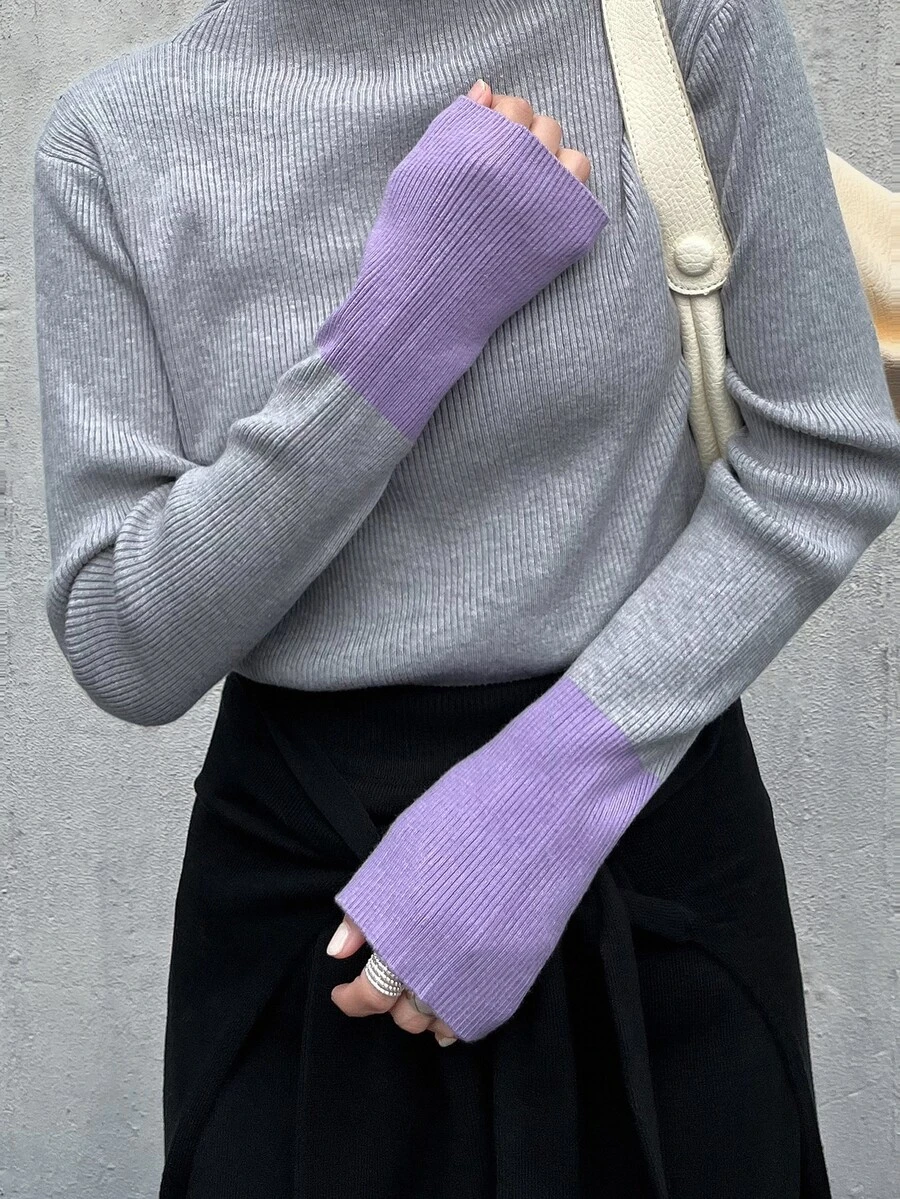 FRIFUL Women's Colorblock Casual Daily Wear Long Sleeve Sweater - Grey - View 1