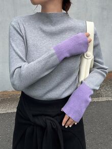 FRIFUL Women's Colorblock Casual Daily Wear Long Sleeve Sweater - Grey - View 4