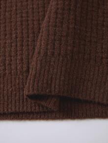 SHEIN Summer Solid Waffle Textured Knit Deep V Neck Sleeveless Split Hem Mid Length Tank Dress For Layerin Thanksgiving Dark Brown Casual Preppy Office - Brown - View 7