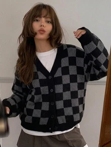 Dazy Kids 青少年女孩秋季休閒寬鬆條紋針織衫 - 卡其色 - 查看 1