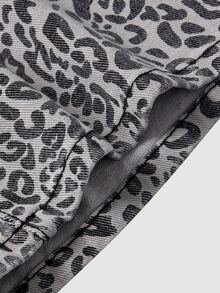 LUMIGAL Jumpsuit Denim Tanpa Lengan Kasual Longgar dengan Kancing Depan Motif Leopard untuk Wanita - Grey - View 7