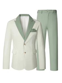 Manfinity Mode Men's Green & White Spring/Summer Wedding Suit Set, Ceremony, Formal - Multicolor - View 7
