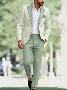 Manfinity Mode Men's Green & White Spring/Summer Wedding Suit Set, Ceremony, Formal - Multicolor - View 3