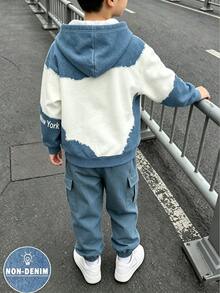 連帽長袖運動衫與工裝褲套裝，高品質時尚數位印花，適合男孩秋季穿著，舒適極簡休閒街頭風日常穿搭 - 彩色 - 查看 8