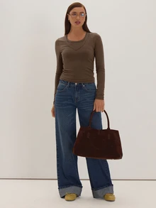 MUSEYN Brown Jersey Long Sleeve Double Layered Detail Top Versatile Everyday Casual New Season Fall - Brown - View 2