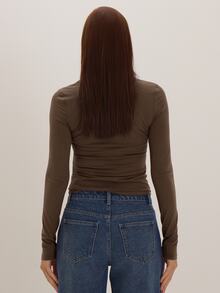 MUSEYN Brown Jersey Long Sleeve Double Layered Detail Top Versatile Everyday Casual New Season Fall - Brown - View 4
