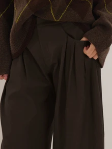 MUSEYN Brown Woven Pleated Detail Wide Leg Suit Trousers Versatile Everyday Casual New Season Fall - Brown - View 5