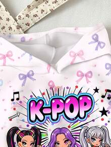 Young Girl Cute Cartoon Girl Group Print Sweatshirt (K-Pop Superstar Style, Bow Element), Suitable For Autumn/Winter Wear - Multicolor - View 4