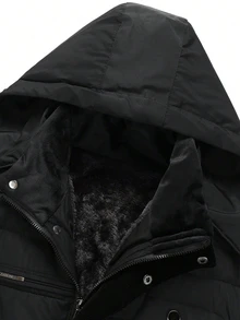 Manfinity Homme 加厚保暖內裡可拆式連帽前開拉鍊多口袋防寒男士填充外套，羽絨服 - 黑色 - 查看 7