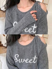 DAZY Women's Letter Print Casual Versatile Daily Wear Long Sleeve Sweater - Grey - View 2
