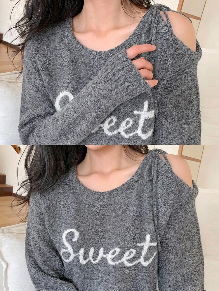 DAZY Women's Letter Print Casual Versatile Daily Wear Long Sleeve Sweater - Grey - View 2