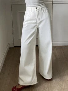 Dazy Kids Tween Girl Straight Leg Loose Thermal Lined Casual Autumn Winter Versatile Daily White Denim Jeans - White - View 5