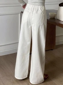 Dazy Kids Tween Girl Straight Leg Loose Thermal Lined Casual Autumn Winter Versatile Daily White Denim Jeans - White - View 4