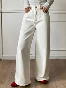 Dazy Kids Tween Girl Straight Leg Loose Thermal Lined Casual Autumn Winter Versatile Daily White Denim Jeans - White - View 7