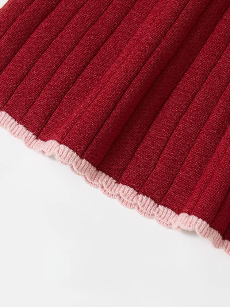 SHEIN Tween Girl Winter Knit 2 Pieces Set, Cute 3D Bow Sweater With Pleated Skirt, Elegant And Adorable Pullover - Pink - View 5