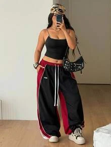 Coolane 女款大尺碼夏季街頭風外出休閒性感 Crave Y2K 時尚彈性豹紋黑色無袖細肩帶背心上衣 - 黑色 - 查看 3
