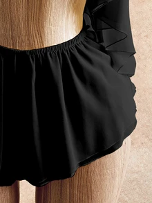 Mistrie Women's Vacation French Ruffle Hollow-Out Sexy Halter Tie-Up Romper - Black - View 5