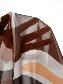 Mistrie Brown Contrast Color Wavy Romper,Hollow Shoulder Slim-Fit Bikini Top & Printed Chiffon Skirt 2-Piece Swimsuit Set,Summer Casual Holiday Vacation - Brown - View 7