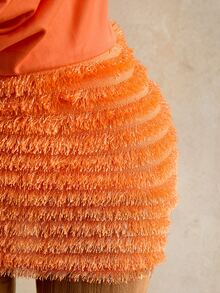 Mistrie Solid Color Halter Draped Backless Sexy Sleeveless Mini Dress - Orange - View 4