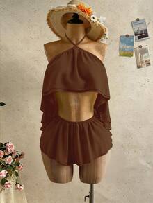 Mistrie Mono sin espalda con cuello halter para el verano - Café integral - Ver 5