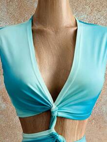 Mistrie Vestido sin espalda con estampado degradado para mujer, adecuado para vacaciones en la playa - Azul - Ver 7