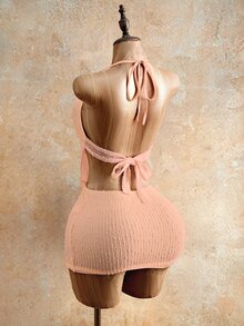 Mistrie 女士贝壳金属装饰露背镂空系带连衣裙 - 粉色 - 查看 4