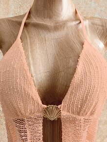 Mistrie 女士贝壳金属装饰露背镂空系带连衣裙 - 粉色 - 查看 7