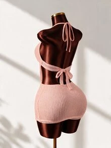 Mistrie 女士贝壳金属装饰露背镂空系带连衣裙 - 粉色 - 查看 2