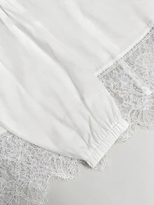 INAWLY Women's Solid Color Round Neck Casual Versatile Everyday Lace Long-Sleeved T-Shirt For Early Autumn - White - View 6