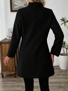 SHEIN LUNE Women's Casual Resort Stand Collar Fitted Woolen Jacket Fall Winter Cloth For Women - Black - View 2