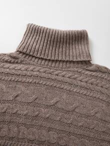 SHEIN Oat Brown Slouchy Turtleneck Cable Knit Sweater For Women - Mocha Brown - View 5