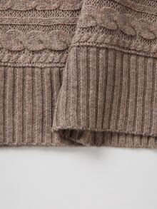 SHEIN Oat Brown Slouchy Turtleneck Cable Knit Sweater For Women - Mocha Brown - View 7