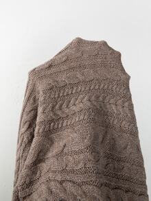 SHEIN Oat Brown Slouchy Turtleneck Cable Knit Sweater For Women - Mocha Brown - View 4