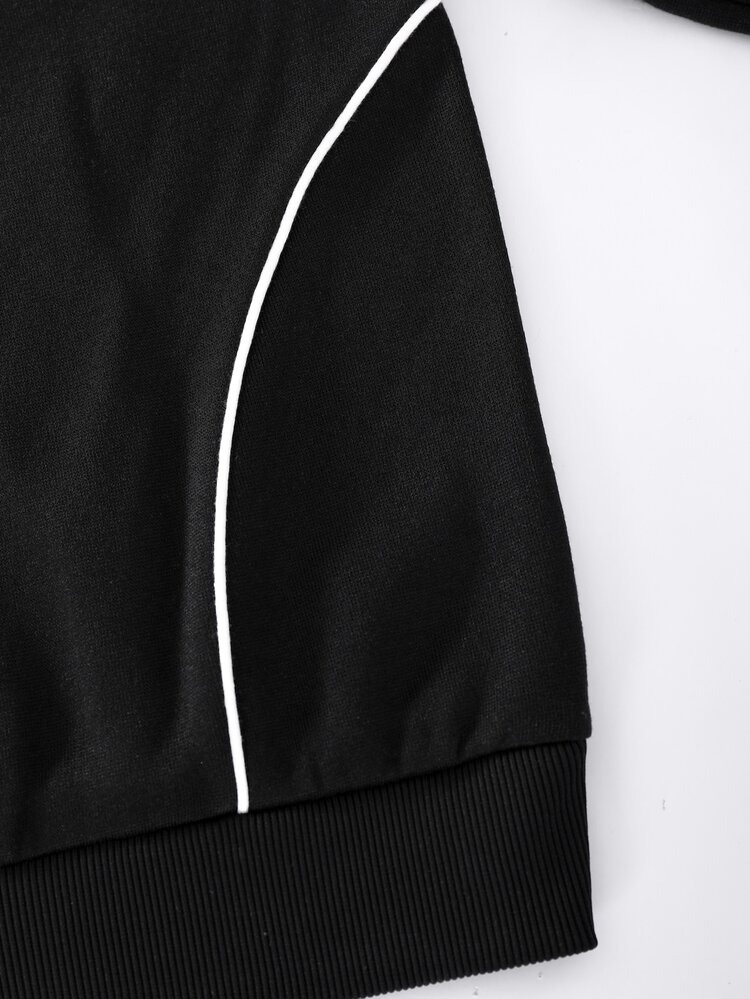 PAVTROS Tween Boys' Black Hoodie And Wide Leg Pants Set, Embroidered Graphic Hooded Pullover Top, Contrast Piping Fall Winter Tracksuit - Black - View 5