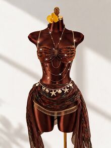 Mistrie Women's Beaded Boho Crystal Beaded Tank Top, Island Beach Vacation Shades Of Brown Summer - Coffee Brown - View 1
