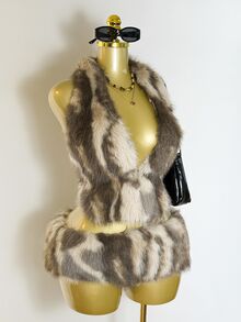 Mistrie Ladies' Sexy Faux Fur Fabric Halter-Top Low-Waist Skirt Set Suitable For Halloween Parties Club Night Out And Gatherings Grey Leopard Print Fall - Brown - View 5