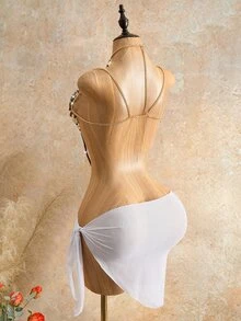Mistrie 女款夏季度假水晶串珠細肩帶背心，棕色與米白色，性感熱帶波希米亞優雅風 - 咖啡棕 - 查看 9