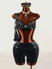 Mistrie Women's Spring/Summer Punk Sexy Cross Decor Camisole Tank Top - Black - View 5