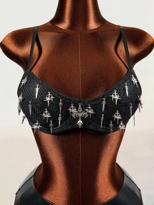 Mistrie Women's Spring/Summer Punk Sexy Cross Decor Camisole Tank Top - Black - View 3