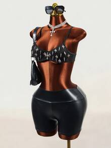 Mistrie Women's Spring/Summer Punk Sexy Cross Decor Camisole Tank Top - Black - View 7