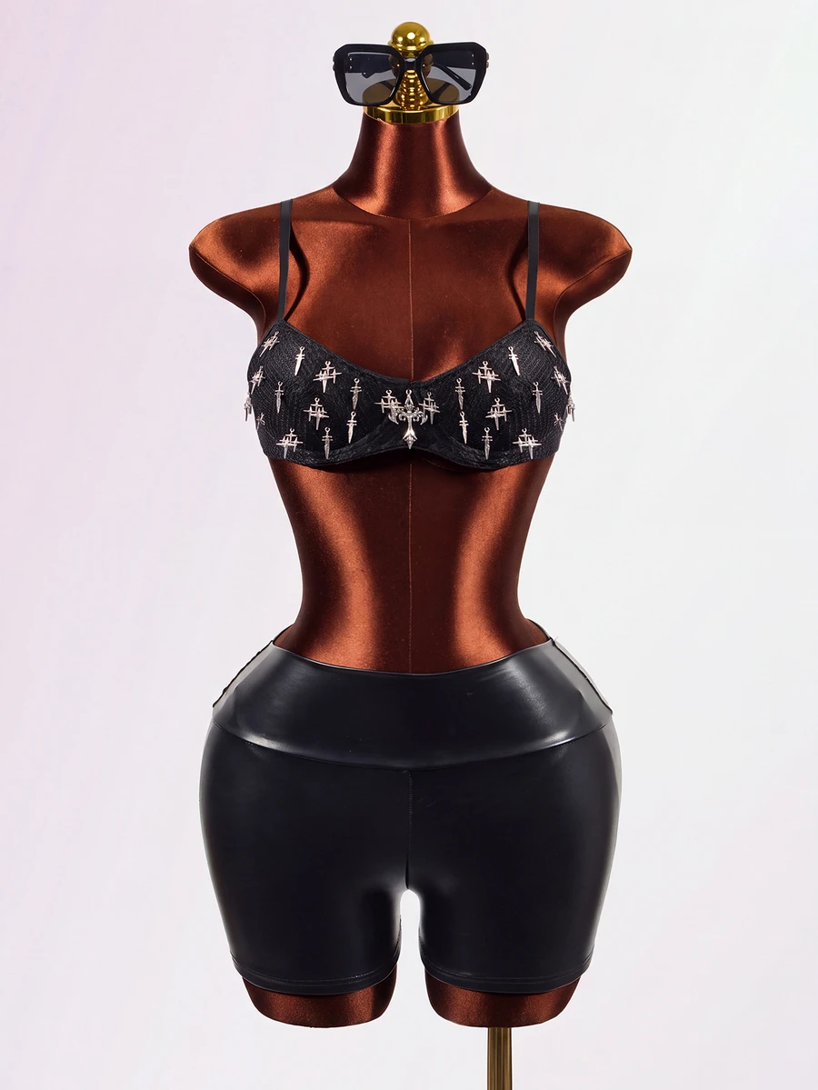 Mistrie Women's Spring/Summer Punk Sexy Cross Decor Camisole Tank Top - Black - View 1
