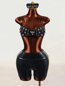 Mistrie Women's Spring/Summer Punk Sexy Cross Decor Camisole Tank Top - Black - View 4