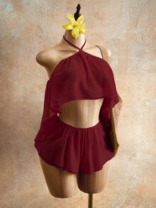 Mistrie 女款夏季度假休閒掛脖露背連身褲 - 酒紅色 - 查看 9