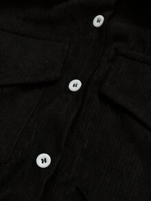 Holdful Holdful Women's Solid Color Long Sleeve Single-Breasted Pocket Casual Shirt - Black - View 5
