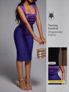 Nuvra Patchwork Fabric Fashion Square Neck Slim Fit Commuter Dress - Violet Purple - View 4