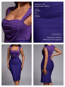 Nuvra Patchwork Fabric Fashion Square Neck Slim Fit Commuter Dress - Violet Purple - View 7
