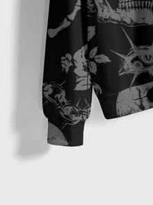 ROMWE Goth Sudadera tipo pulóver de terror gótico con bosque de calaveras oscuras, talla grande - Negro - Ver 3