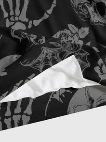 ROMWE Goth Sudadera tipo pulóver de terror gótico con bosque de calaveras oscuras, talla grande - Negro - Ver 6
