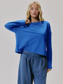 MUSERA Blue Back Graphic Detail Long Sleeve Top Fall Autumn Winter ...
